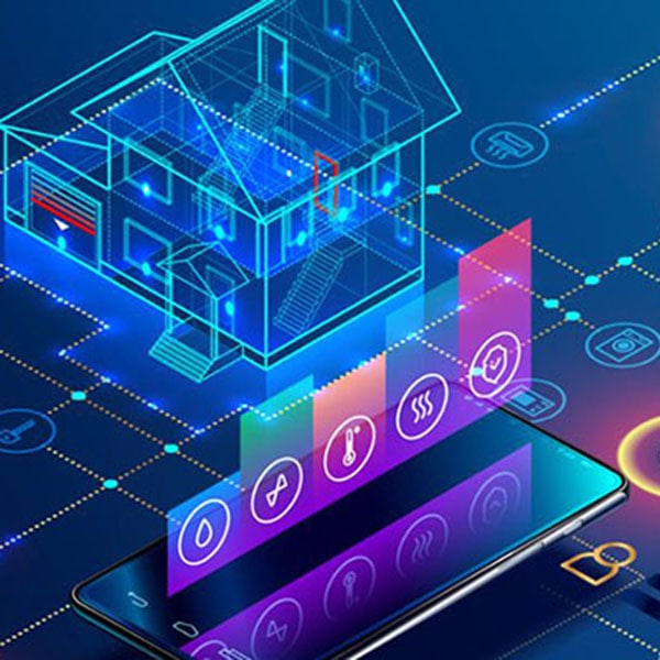 Home Automation 1_600x600 Concept image of a house integrated with smart home technology icons, showcasing home automation features and connectivity.