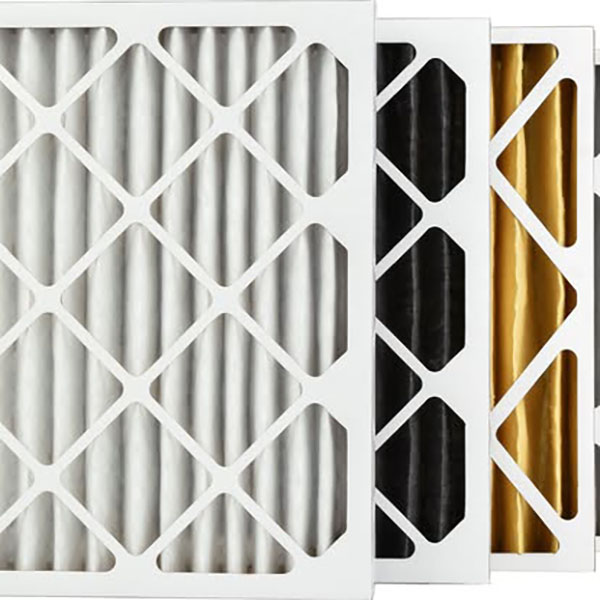 IAQ 1_600x600 Three furnace air filters with different levels of use, ranging from clean white to heavily soiled black.