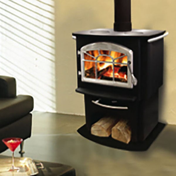 A cozy living room featuring a pellet-burning stove, providing warmth and ambiance to the space.